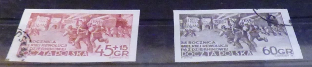 Briefmarken Polen: "35. Jahrestag Oktoberrevolution" (1952) geschnitten