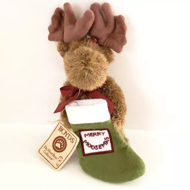 Boyds Bears Mini Plush Moose Ornament With Merry Moosemas Christmas Stocking 8"