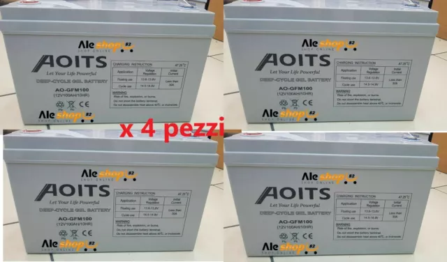 kit 4 batteria gel 12 vl 100 ah per kit fotovoltaico pannello solare camper casa