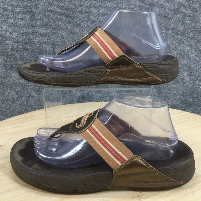 FitFlop Sandals Womens 9 Casual Slip On Thong Flip Flops Brown Fabric Wedge