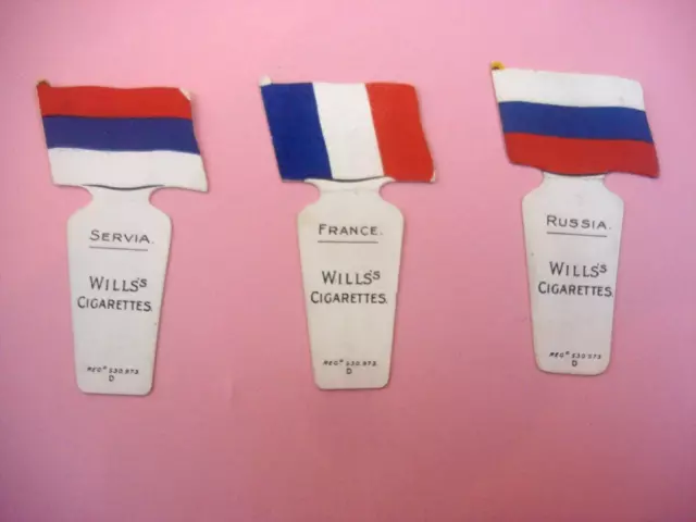 Will's Cigarette Cards - Flags Of The Allies 1915 (Shaped) 3 Card's.