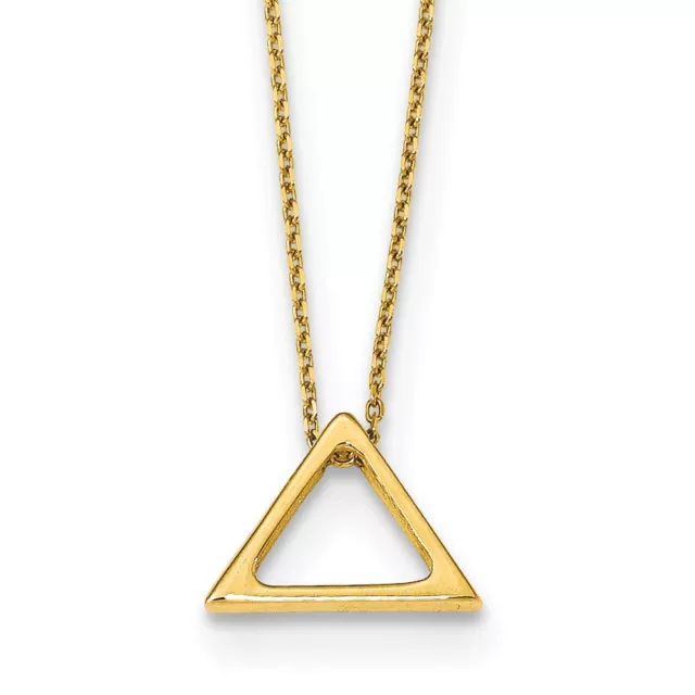 Real 14K Yellow Gold Polished Triangle w/2 in ext. Necklace; 16 inch