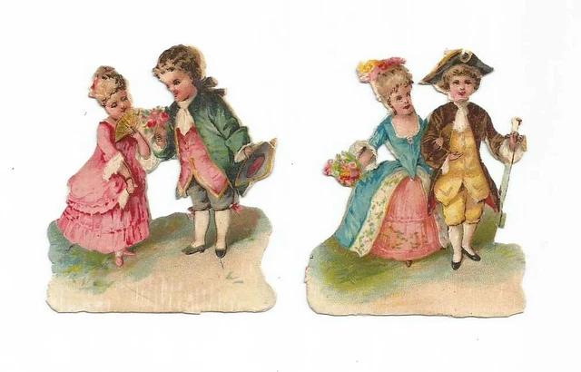 2 Chromos Découpis anciens - couple d'enfants en costumes de marquis