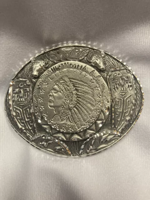 Indian Head Liberty Antique Vintage dollar belt buckle sterling