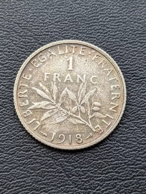 1918 1 franc France nice grade Silver .835 Coin