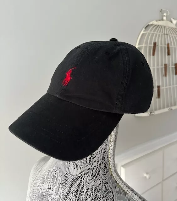 Polo Ralph Lauren Hat Adult Black Red Logo Strapback Cap Adjustable Pony Logo