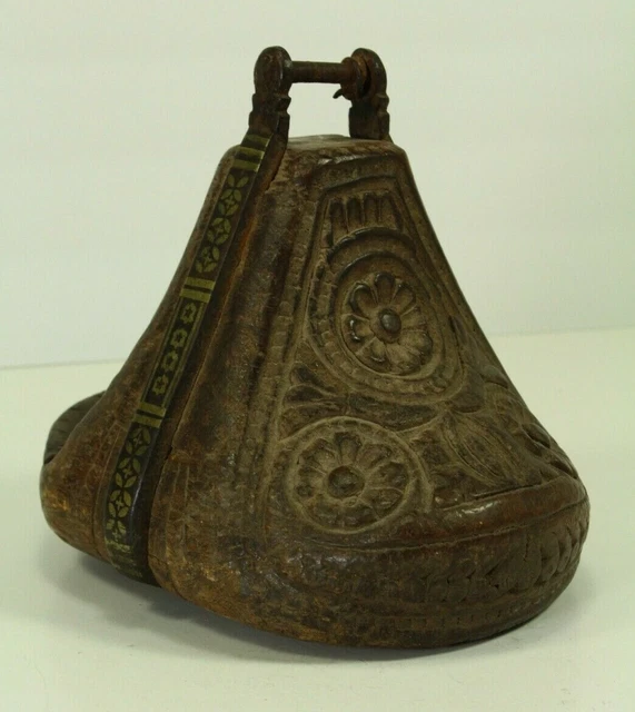 = Antique 1800's Spanish Colonial Peru Stirrup Carved Wood & Hand Forged Iron #1