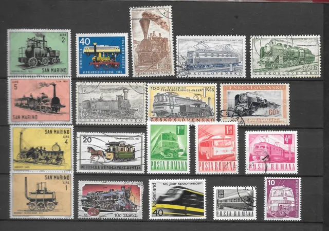 Lot Briefmarken Züge Eisenbahn, verschiedene Länder, gestempelt u. postfrisch