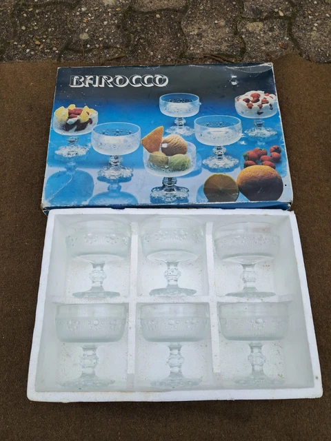 Lot De 6 Coupes à Glace Vintage En Verre Orange Givré à Effets Bulles