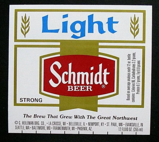 G Heileman Brewing Co.LIGHT SCHMIDT BEER - STRONG label WI 12oz Var. #2