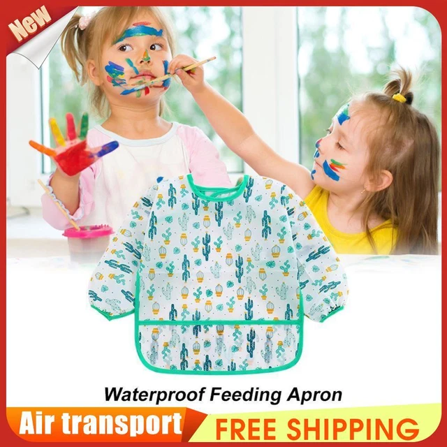 Baby Feeding Bibs Kids Waterproof Long Sleeve Coverall (4-6Years Cactus) ~