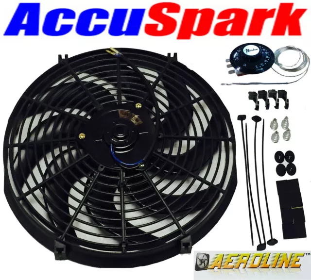 AeroLine Electric car radiator cooling fan, Universal 14"  fitting + Thermostat