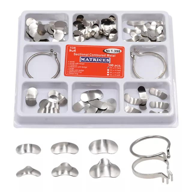 100Pcs/Box 398 Dental Sectional Contoured Metal Matrices Matrix Refill 3 Sizes