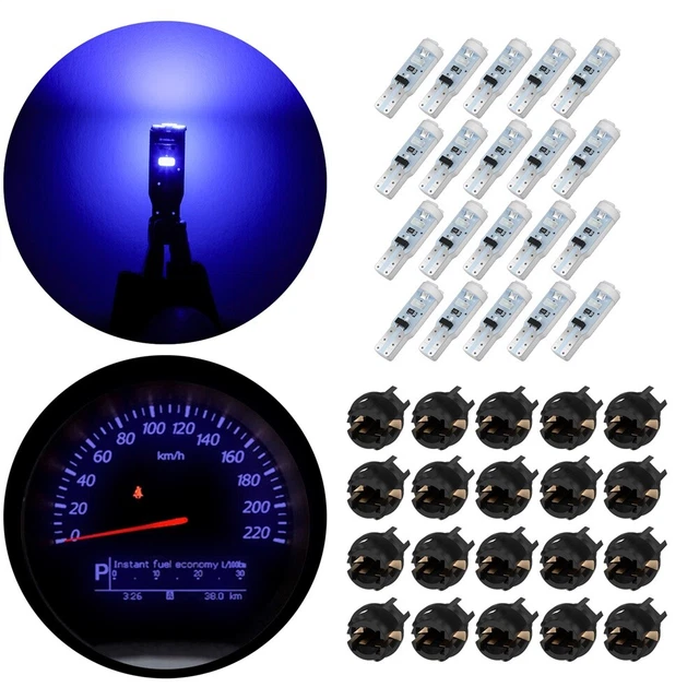 20pcs T5 Blue 3014 LED Instrument Gauge Cluster Dash Light Bulbs W/ Sockets