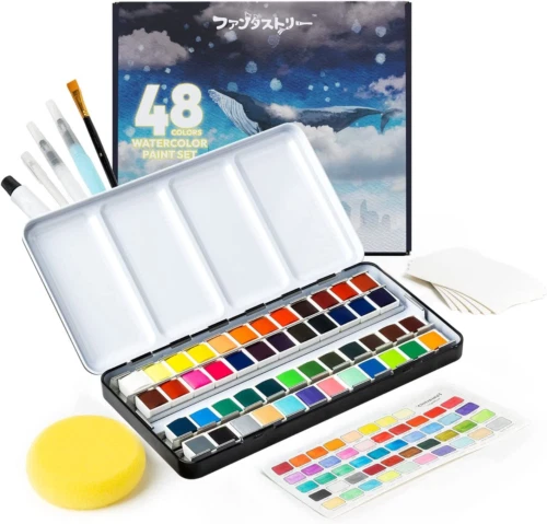Juego de pintura de acuarela con 48 pinturas premium, acuarela 24 colores de botella