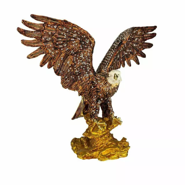 Faberge Enameled Eagle Figurine, 24K Jewelry Trinket Box w/ Swarovski Crystal