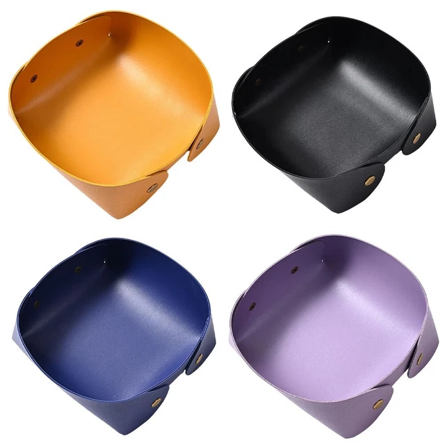 Plateau Rangement Cuir Tressé SANZIE - 25x25cm - Pour Bijoux, Clés, Téléphone