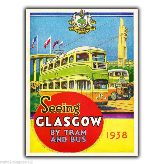 GLASGOW TRAM Vintage Retro Travel Advert METAL WALL SIGN PLAQUE poster print