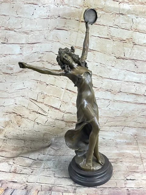 Large French Art Deco Nude Bronze Female Tambourine Dancer by Moreau Decor Sale