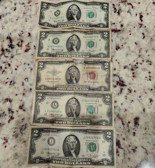5x 1953-1976 RED Seal Note Old US Bill Average Circulation