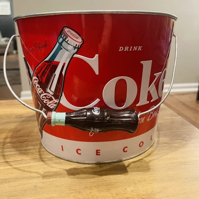 COCA COLA COKE Ice Bucket Large Round Galvanized Metal Tin Party Tub