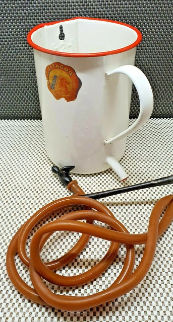 Antik Pressol Klistier 2L Emaille Weiß Farblicher Rot Titacoq Deko Vintage
