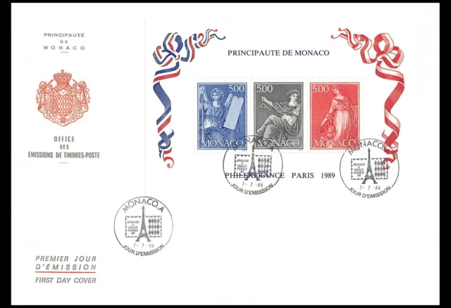 FDC GF JF - Bloc Philexfrance 89, oblit PJ 7/7/89