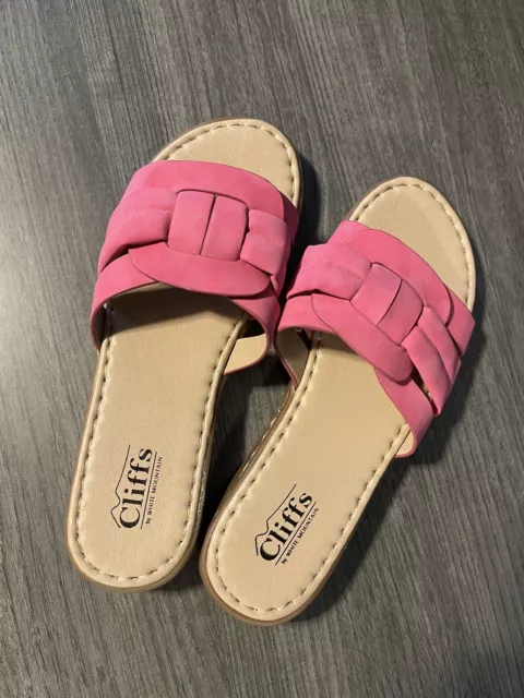 Cliffs Fushcia Pink Leather Slides Size 8 New