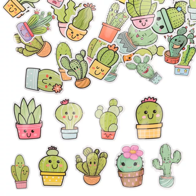 Floral & Cactus Stickers - 50Pcs Self-Adhesive Decals for Travel & Decor-DT