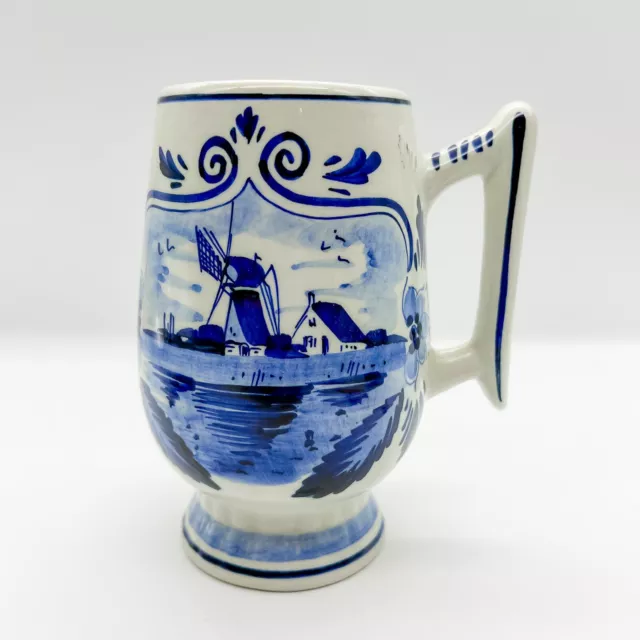 Vintage Delft Blue White Hand Painted Windmill Tankard Stein Mug Holland 6”
