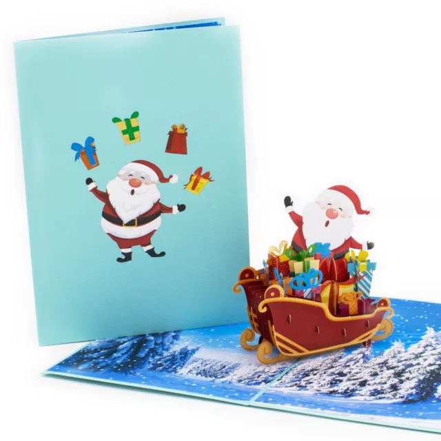 Santa on the Sleigh Pop up Card, Xmas Greeting Card, Merry Christmas Card