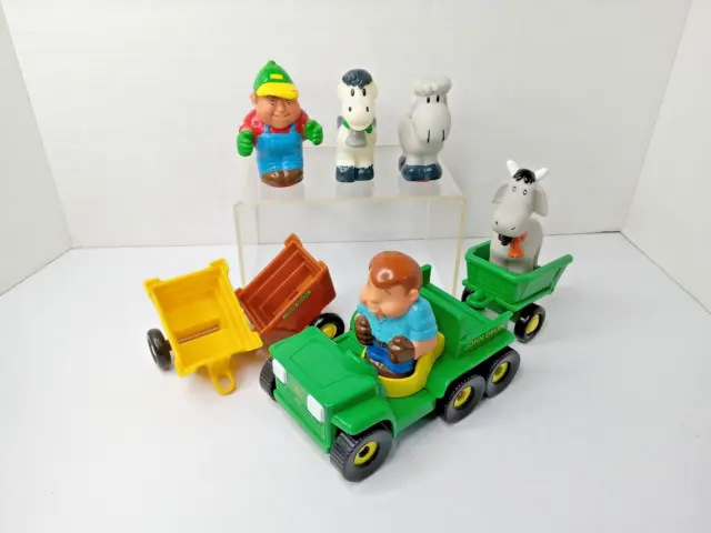John Deere Toy Tractor Set With Cart, Farmer, Helper And Animals Plastic