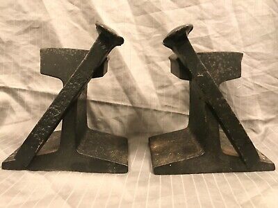 Vintage Industrial Solid Iron Railroad Track & Spike Bookends