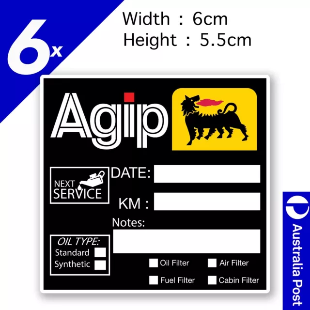 AGIP Oil Change Service Reminder x6 Pack , Cars Vans, Utes Stickers