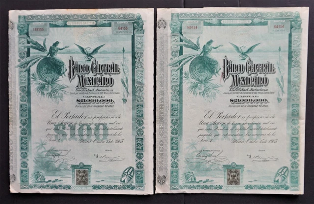 Mexico - Banco Central Mexicano - 1905 - share A 100 pesos "blueberry"  2x