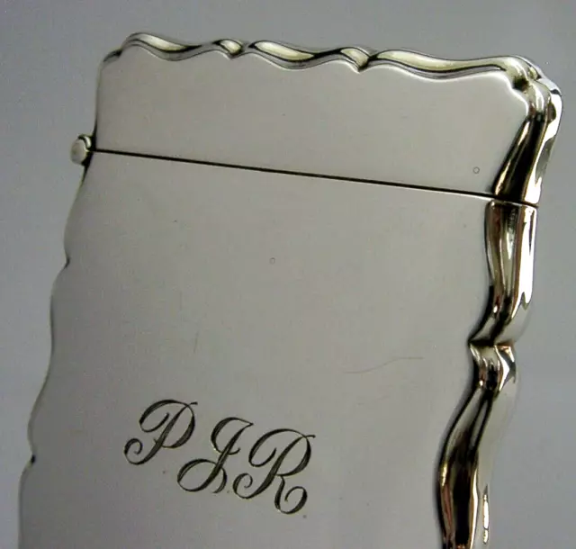 MINT ENGLISH SOLID STERLING SILVER ENGRAVED PJR CARD CASE 2001 HEAVY 108g