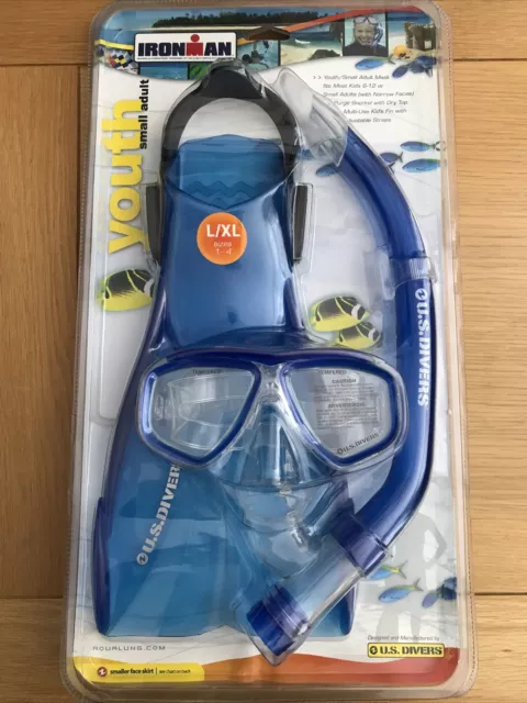 U.S. Divers Youth Snorkeling Set Snorkel, Mask, Fins Youth Small Adult Size 1-4