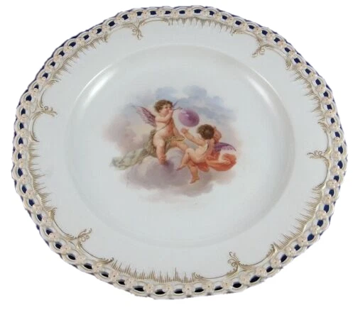 Bonne KPM Berlin Porcelaine Ange Scene Réticulé Plaque Porzellan Teller Scenic