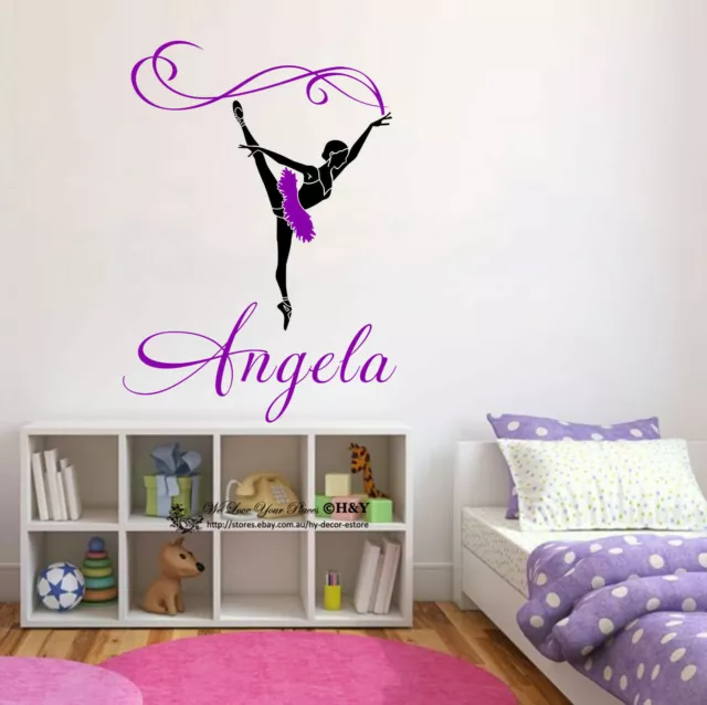 Custom Personalised Name Ballerina Wall Stickers Decal Nursery Decor Art Mural