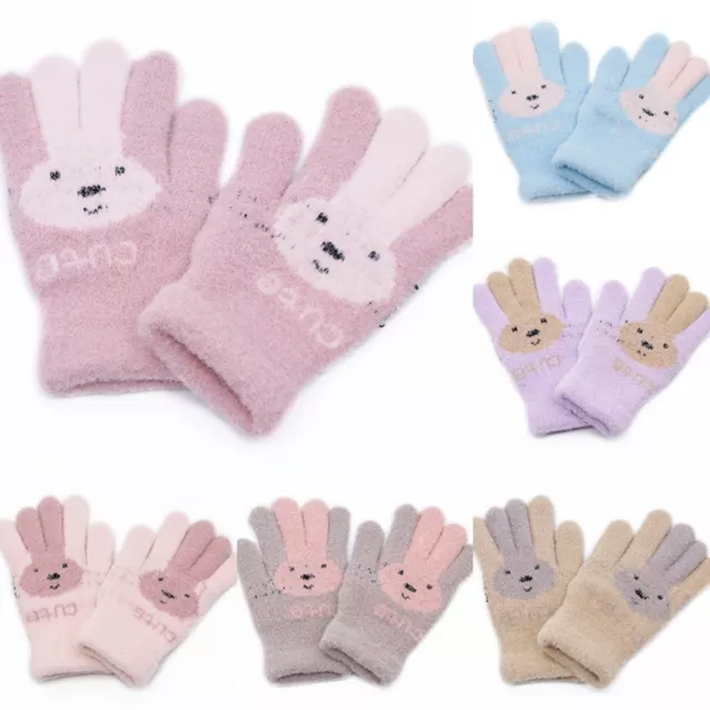Soft Cute Rabbit Winter Full Finger Wool Gloves Knitted Children Girl Gloves
