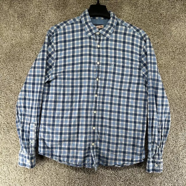 Johnnie O Button Up Flannel Shirt Mens M Medium Blue Plaid Cotton Hangin Out