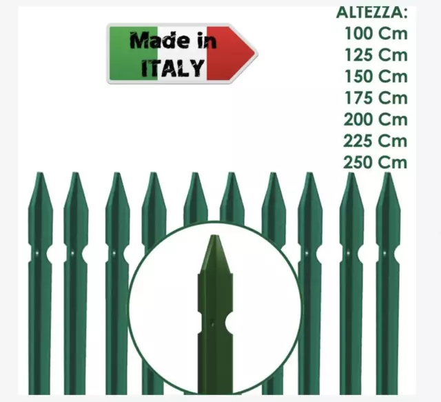 10 PZ Palo paletto in ferro a T 30X30X3 plastificato verde per rete recinzione