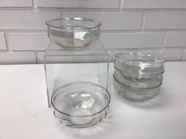 Set of 5 Iridescent Clear Glass Salad Bowls 4.5"x2" 2