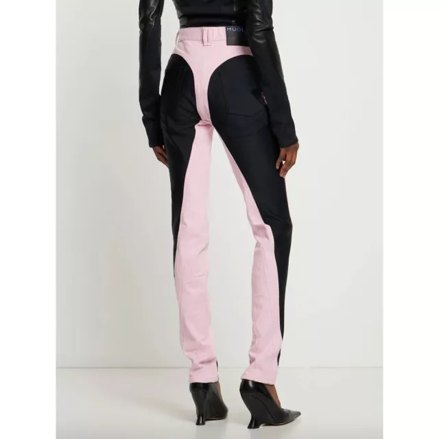 MUGLER Two Tone Twist Panel High Rise Denim Stretch Jeans Pink Black FR 40 US 8 2