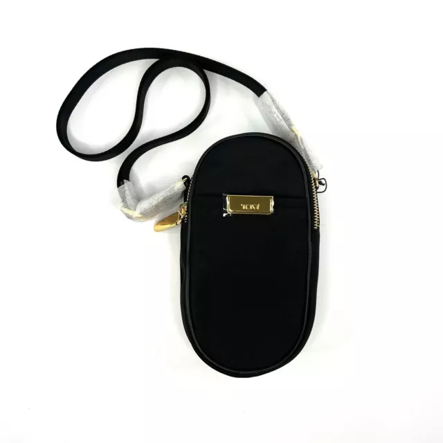 TUMI Frankie Crossbody Extra Small Black Bag with Gold Trim