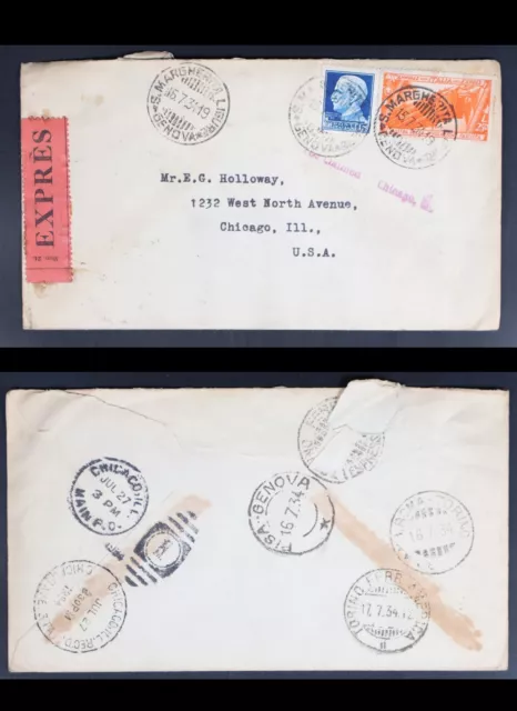 Mayfairstamps Italy 1934 Margherita Ligure Genova to chicago IL Express Cover aa