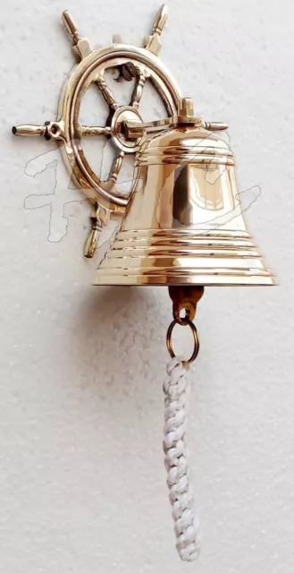 Nautical Marine Shiny Brass Wheel Ship Bell~Wall Hanging Door Bell Home Decor