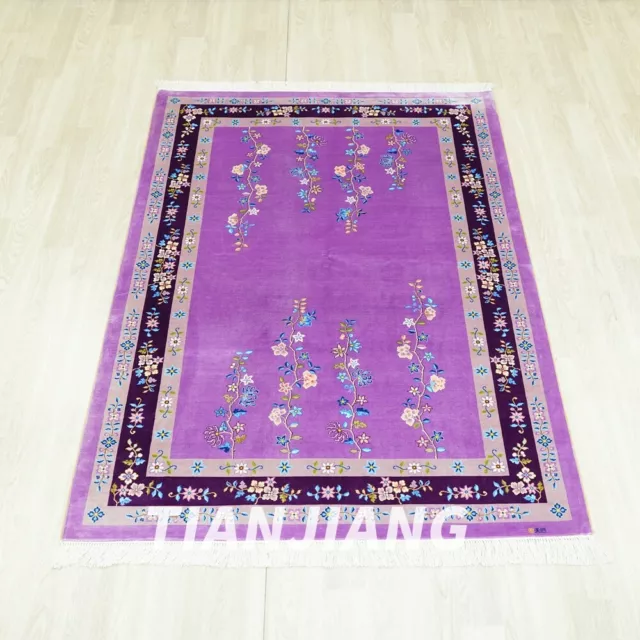 4'x6' Purple HandKnotted Chinese Art Deco Silk Carpet Exclusive Area Rug