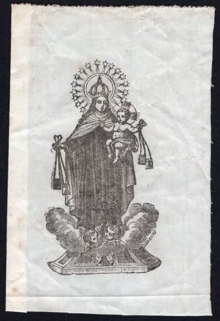 santino antico tela de seda de la Virgin del Carmen image pieuse holy card