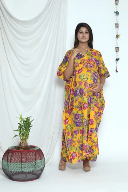Jaune Femmes Vêtements Femmes Caftan Indien Maternité Coton Nuit Maxi Robes